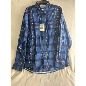 Wrangler Western Shirt XL NWT Pearl Snap Aztec Print Blue Checotah Long Sleeve